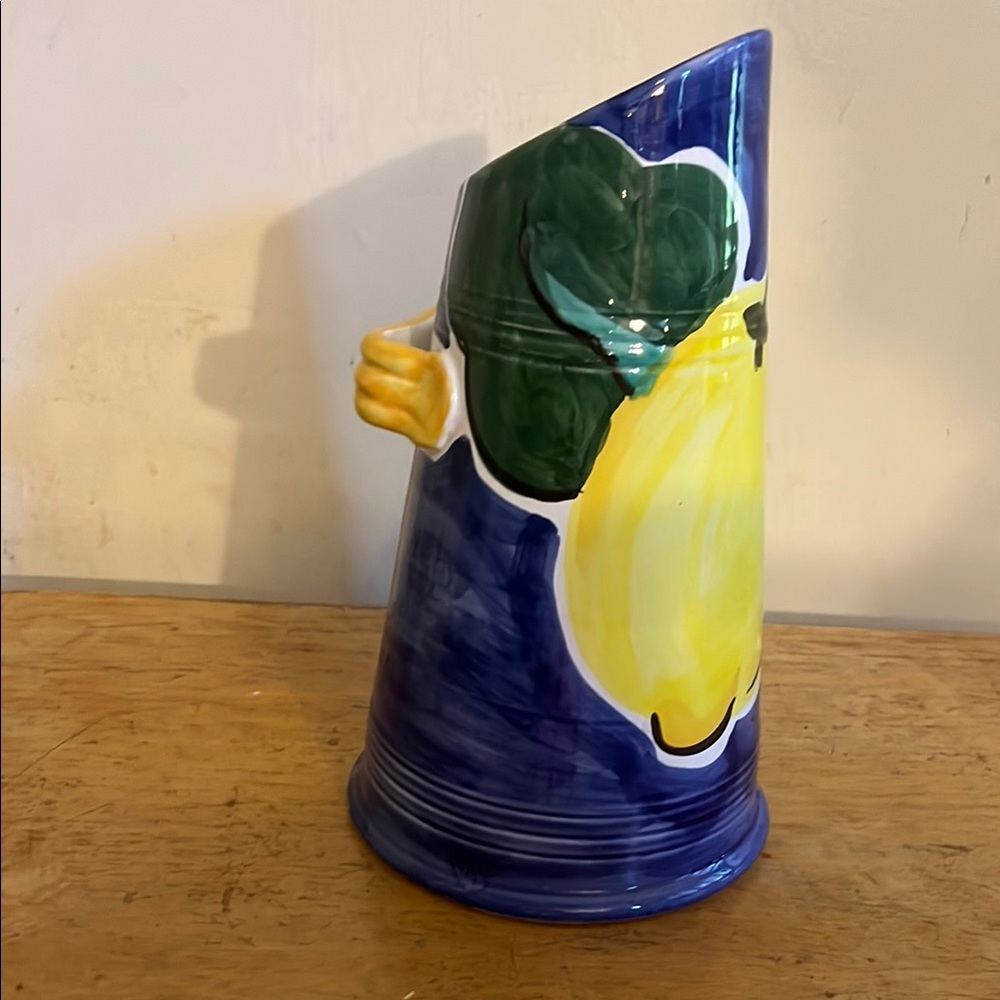 Blue Ceramic Pitcher with Lemon Design